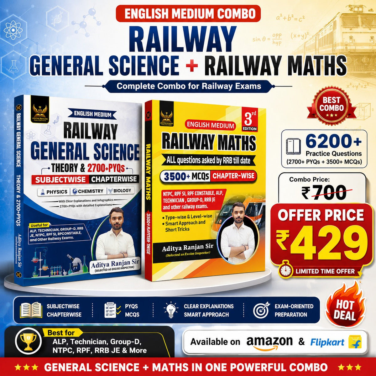 Aditya Ranjan Railway Maths + General Science Combo English Medium 3rd Edition (2 Books Set)