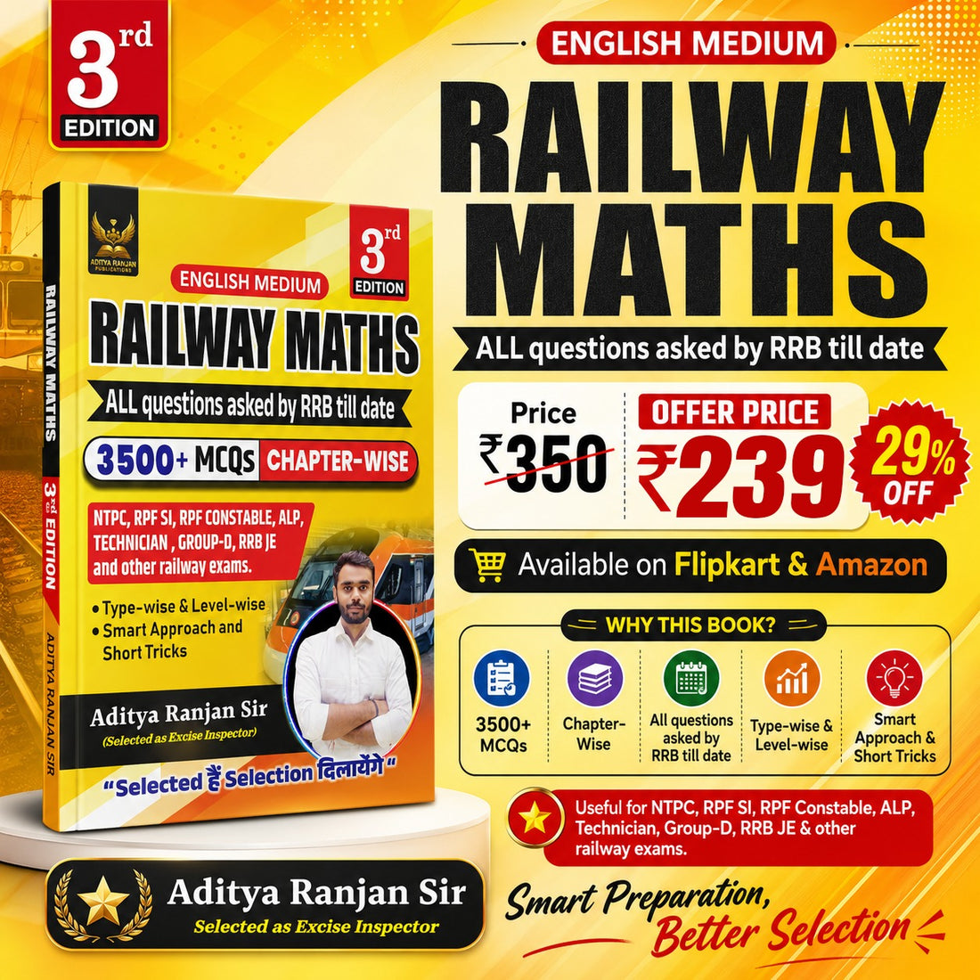Aditya Ranjan Railway Maths English Medium 3500+ Chapter-Wise MCQs 3rd Edition NTPC RPF ALP Technician Group D RRB JE